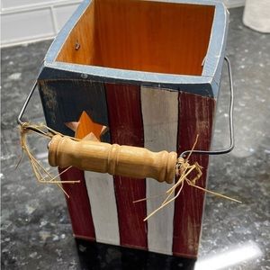 Like New Americana Candle Holder Wood Tall Box Ted White Blue Home Decor